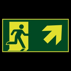 Nooduitgang naar rechts boven lichtgevend - 300 x 150 mm - Kunststof bord