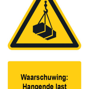 Waarschuwingsbord / sticker hangende last met tekst - A3