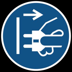 Voor het openen stekker uit stopcontact trekken gebods- Ø 200 mm - Kunststof bord