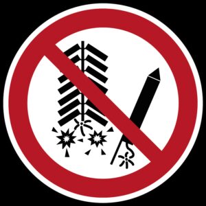 Ontsteken vuurwerk verboden veiligheidsnorm ISO 7010 - Ø 100 mm - Kunststof bord