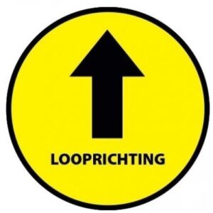 Vloersticker looprichting tekst geel - Ø 200 mm