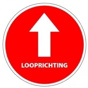 Vloersticker looprichting tekst rood - Ø 200 mm
